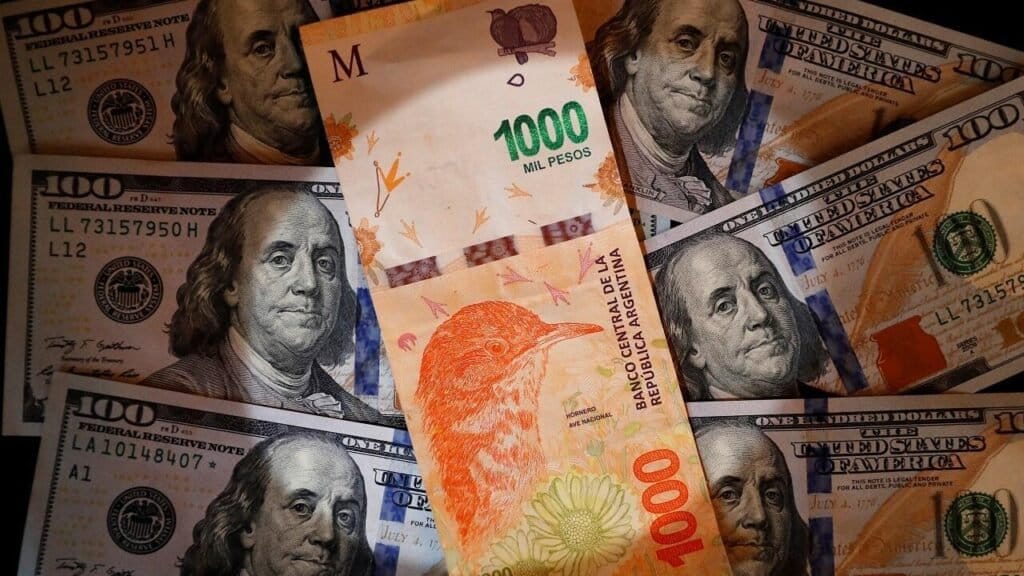Imagen en la que se ven dólares y pesos argentinos juntos