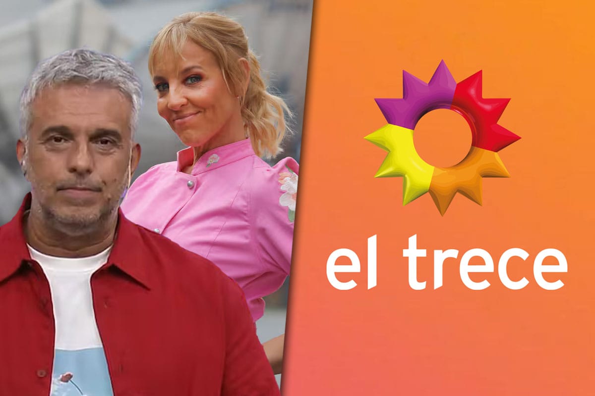 Collage de un montaje de Mario Massaccesi de "Cuestión de Peso" junto a Jimena Monteverde por un lado y el logo de El Trece por el otro.