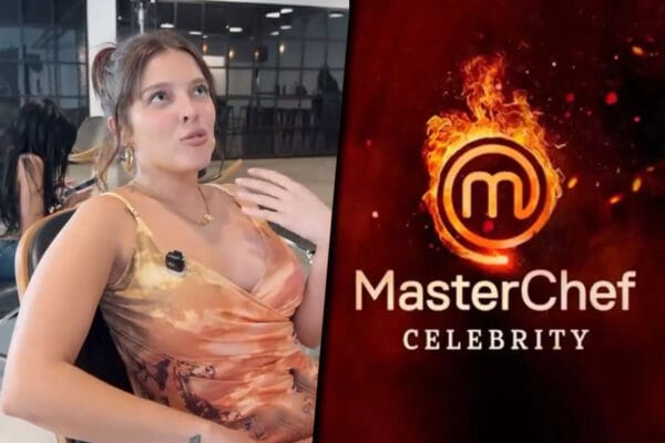 Collage de Sofía Gonet "La Reini" junto al logo de Masterchef Celebrity Argentina.