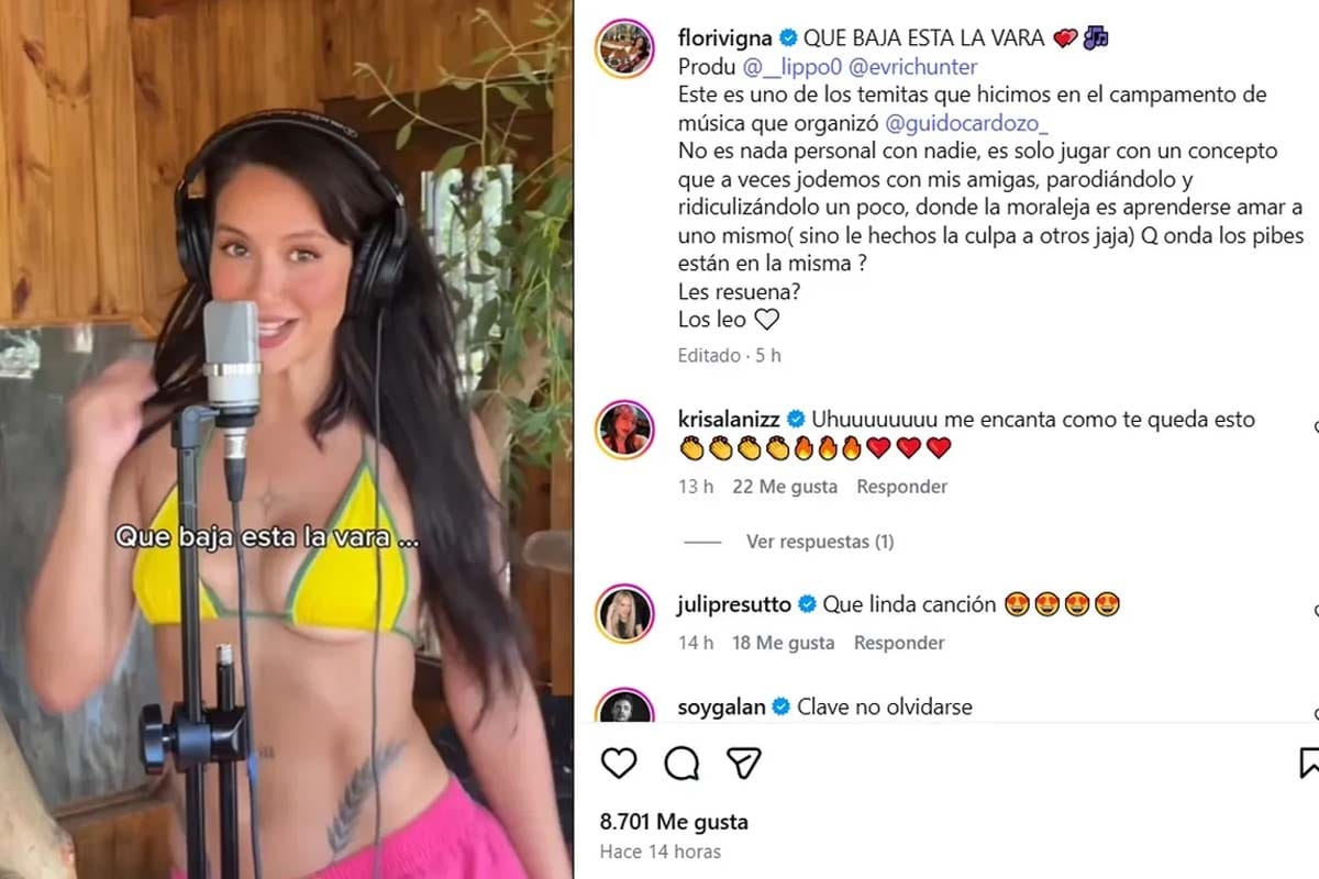 Captura de pantalla del Instagram de Flor Vigna en el reel donde hace referencia a Luciano Castro.