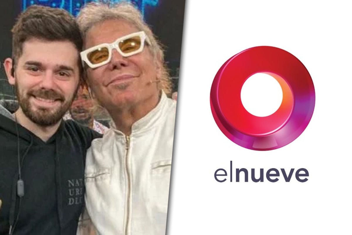 Collage con una foto de Franco Casella y Beto Casella en el estudio de "Bendita TV" por un lado y el logo de El Nueve por el otro.