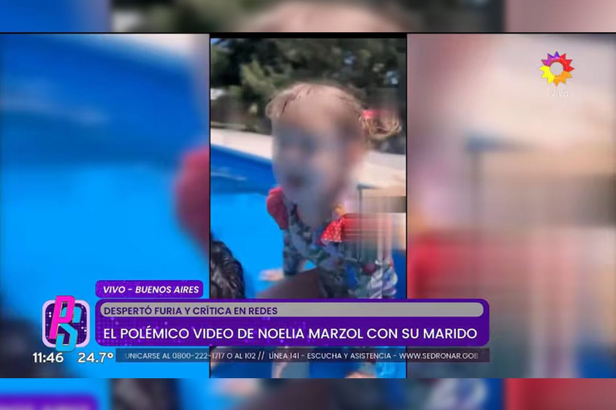 Captura de pantalla del programa "PuroShow" donde Noelia Marzol respondió a las críticas por el video subido en la pileta junto a su marido y su hija.